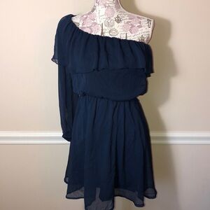 Wet Seal Navy Blue One shoulder sleeve dress S